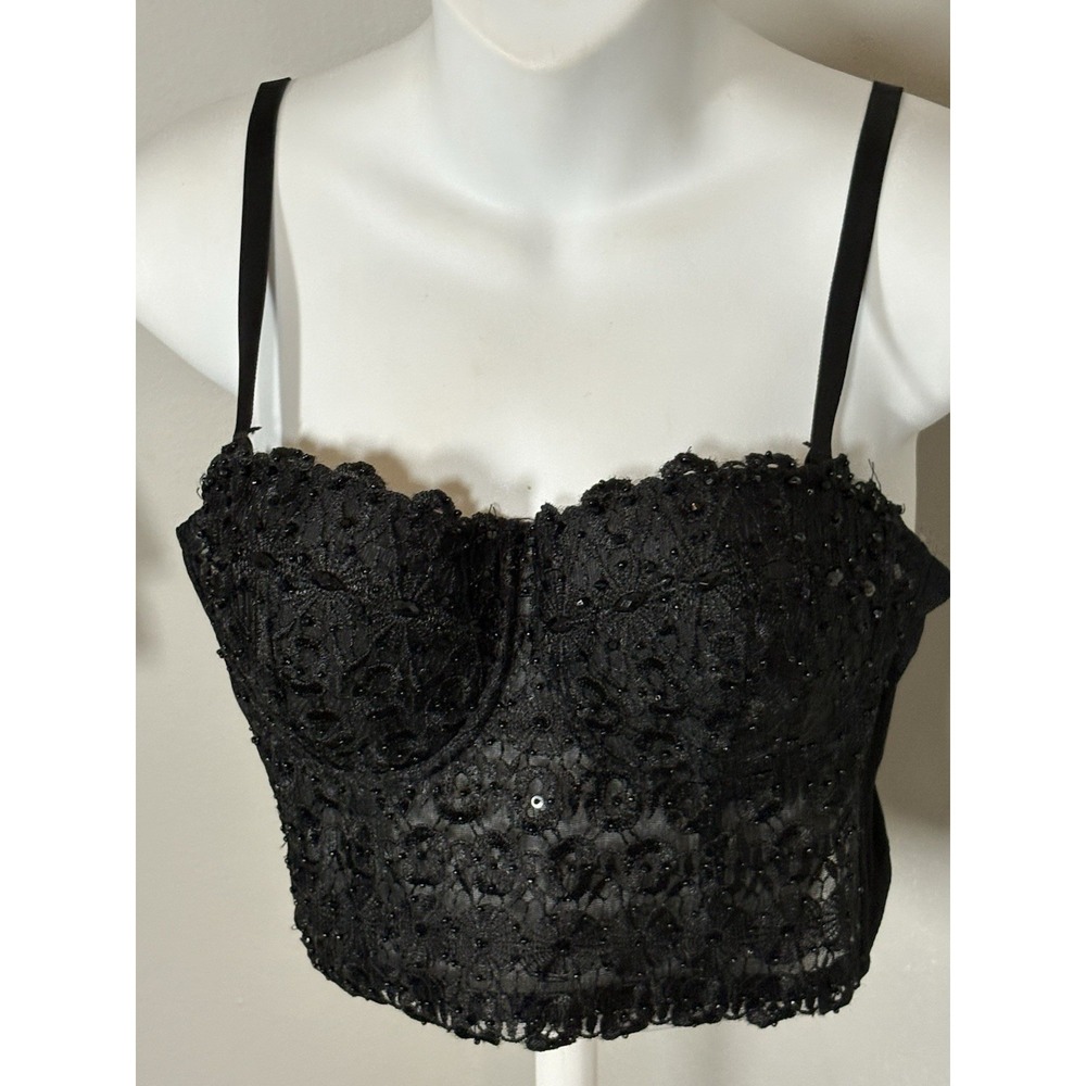 Windsor Black Lace Bustier Corset Top DS4017 100% Linen Floral Size L Adjustable